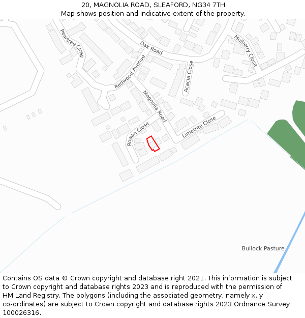 20, MAGNOLIA ROAD, SLEAFORD, NG34 7TH: Location map and indicative extent of plot