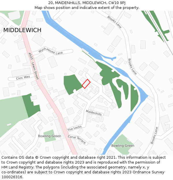 20, MAIDENHILLS, MIDDLEWICH, CW10 9PJ: Location map and indicative extent of plot