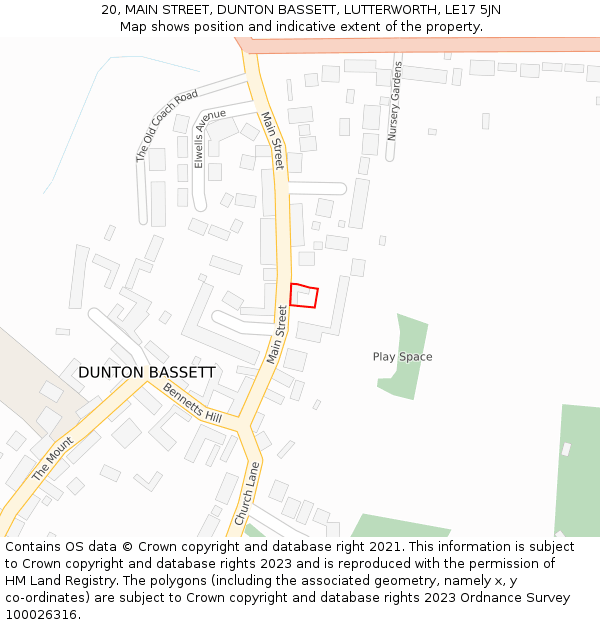 20, MAIN STREET, DUNTON BASSETT, LUTTERWORTH, LE17 5JN: Location map and indicative extent of plot