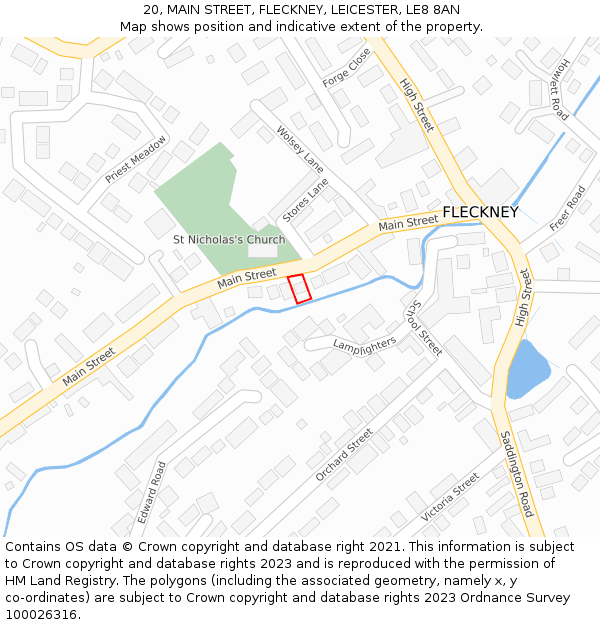 20, MAIN STREET, FLECKNEY, LEICESTER, LE8 8AN: Location map and indicative extent of plot