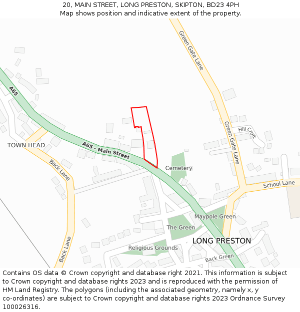 20, MAIN STREET, LONG PRESTON, SKIPTON, BD23 4PH: Location map and indicative extent of plot