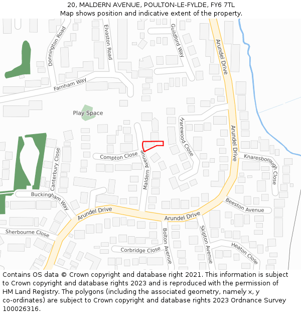 20, MALDERN AVENUE, POULTON-LE-FYLDE, FY6 7TL: Location map and indicative extent of plot