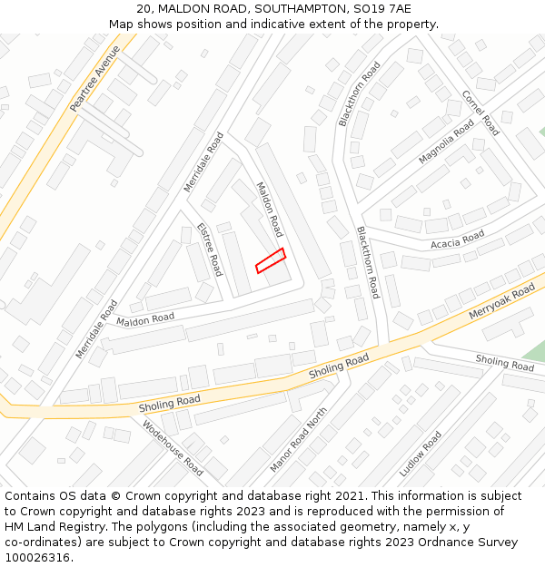 20, MALDON ROAD, SOUTHAMPTON, SO19 7AE: Location map and indicative extent of plot