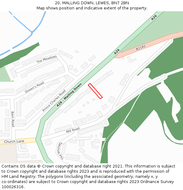 20, MALLING DOWN, LEWES, BN7 2BN: Location map and indicative extent of plot