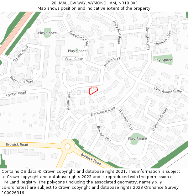 20, MALLOW WAY, WYMONDHAM, NR18 0XF: Location map and indicative extent of plot