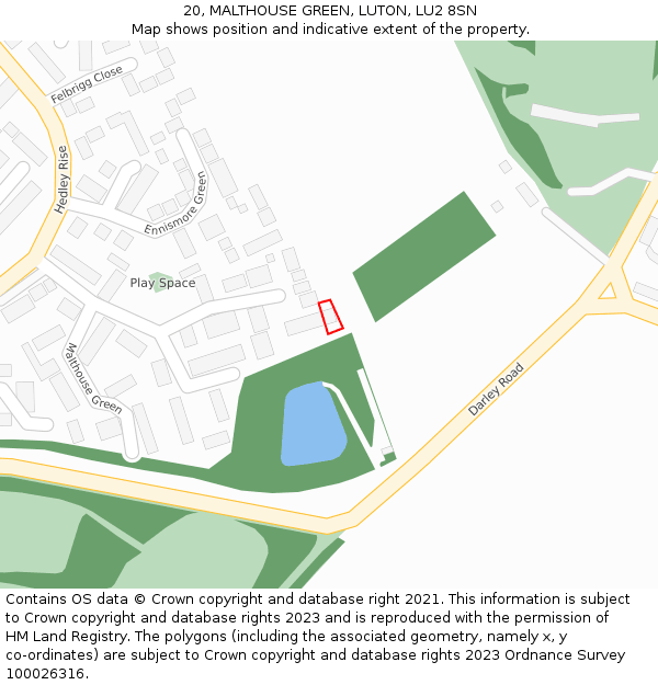 20, MALTHOUSE GREEN, LUTON, LU2 8SN: Location map and indicative extent of plot