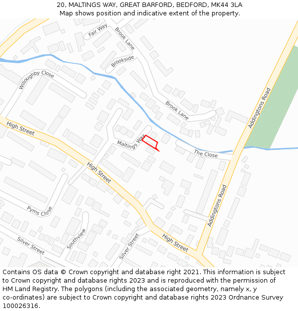 20, MALTINGS WAY, GREAT BARFORD, BEDFORD, MK44 3LA: Location map and indicative extent of plot