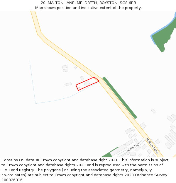 20, MALTON LANE, MELDRETH, ROYSTON, SG8 6PB: Location map and indicative extent of plot