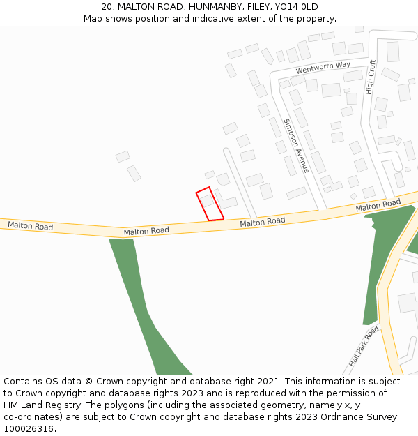 20, MALTON ROAD, HUNMANBY, FILEY, YO14 0LD: Location map and indicative extent of plot