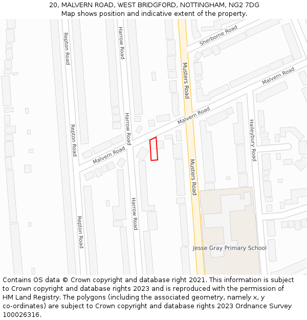 20, MALVERN ROAD, WEST BRIDGFORD, NOTTINGHAM, NG2 7DG: Location map and indicative extent of plot