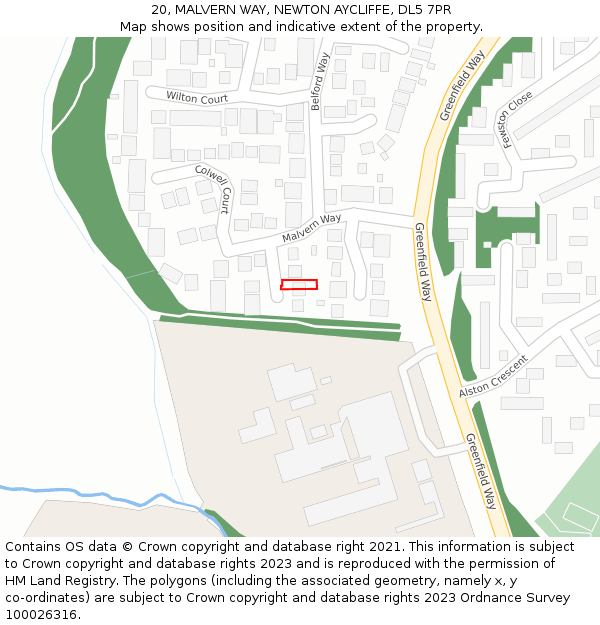 20, MALVERN WAY, NEWTON AYCLIFFE, DL5 7PR: Location map and indicative extent of plot