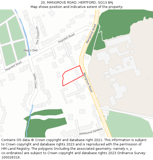 20, MANGROVE ROAD, HERTFORD, SG13 8AJ: Location map and indicative extent of plot