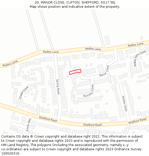 20, MANOR CLOSE, CLIFTON, SHEFFORD, SG17 5EJ: Location map and indicative extent of plot