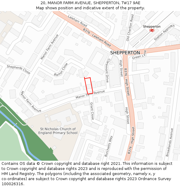 20, MANOR FARM AVENUE, SHEPPERTON, TW17 9AE: Location map and indicative extent of plot