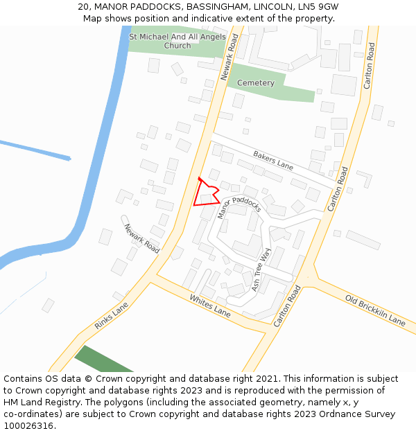 20, MANOR PADDOCKS, BASSINGHAM, LINCOLN, LN5 9GW: Location map and indicative extent of plot