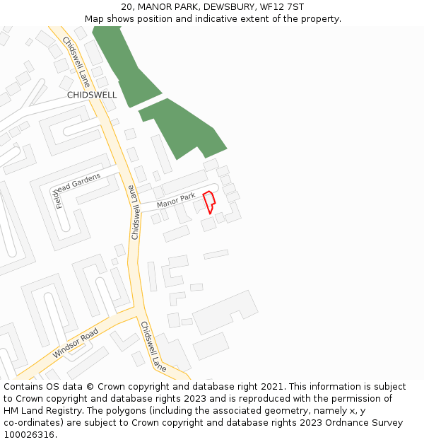 20, MANOR PARK, DEWSBURY, WF12 7ST: Location map and indicative extent of plot