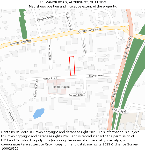 20, MANOR ROAD, ALDERSHOT, GU11 3DG: Location map and indicative extent of plot