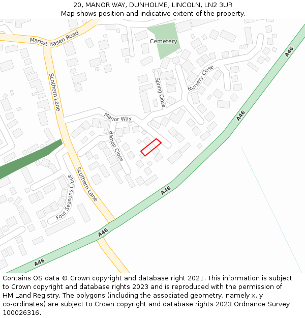 20, MANOR WAY, DUNHOLME, LINCOLN, LN2 3UR: Location map and indicative extent of plot