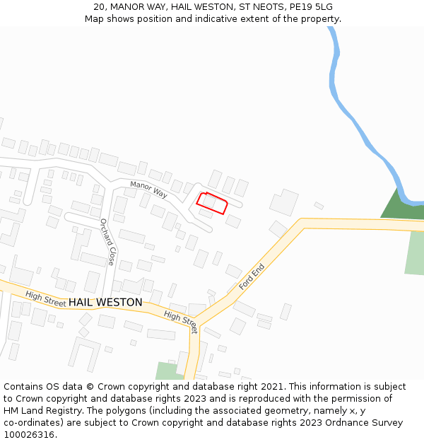 20, MANOR WAY, HAIL WESTON, ST NEOTS, PE19 5LG: Location map and indicative extent of plot