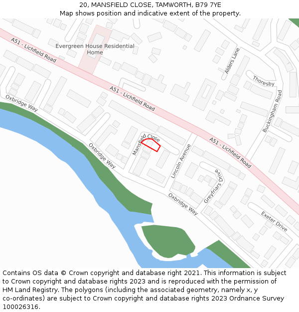 20, MANSFIELD CLOSE, TAMWORTH, B79 7YE: Location map and indicative extent of plot