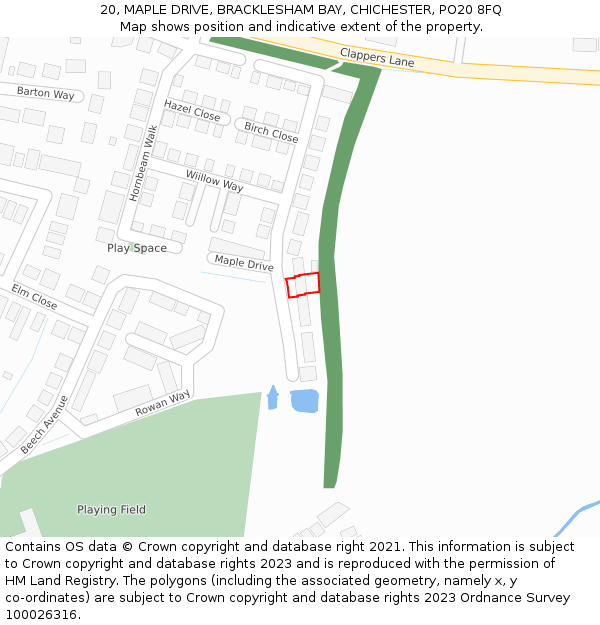 20, MAPLE DRIVE, BRACKLESHAM BAY, CHICHESTER, PO20 8FQ: Location map and indicative extent of plot