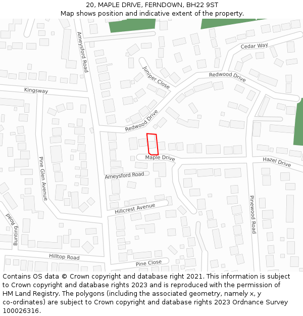 20, MAPLE DRIVE, FERNDOWN, BH22 9ST: Location map and indicative extent of plot