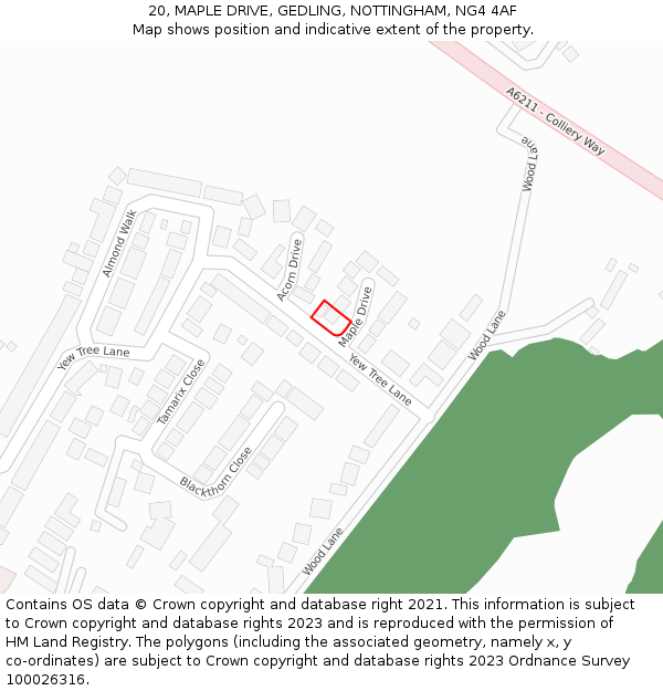 20, MAPLE DRIVE, GEDLING, NOTTINGHAM, NG4 4AF: Location map and indicative extent of plot