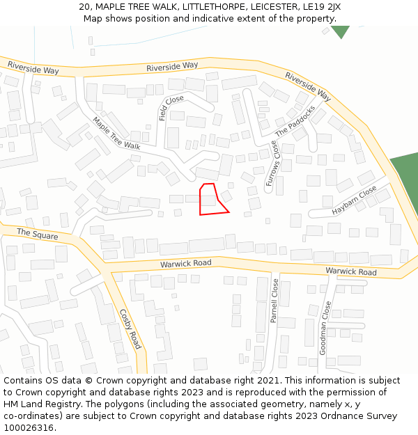 20, MAPLE TREE WALK, LITTLETHORPE, LEICESTER, LE19 2JX: Location map and indicative extent of plot