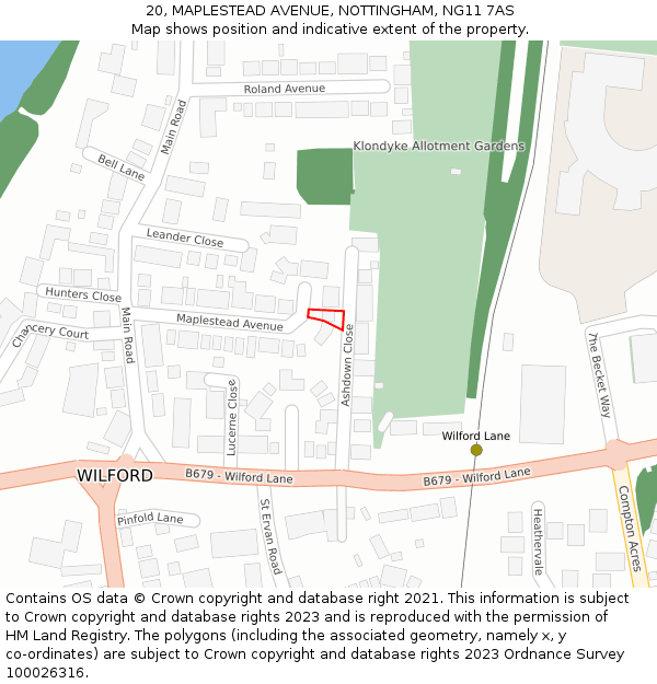 20, MAPLESTEAD AVENUE, NOTTINGHAM, NG11 7AS: Location map and indicative extent of plot