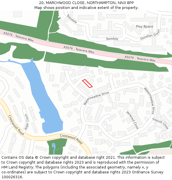 20, MARCHWOOD CLOSE, NORTHAMPTON, NN3 8PP: Location map and indicative extent of plot