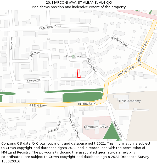 20, MARCONI WAY, ST ALBANS, AL4 0JG: Location map and indicative extent of plot