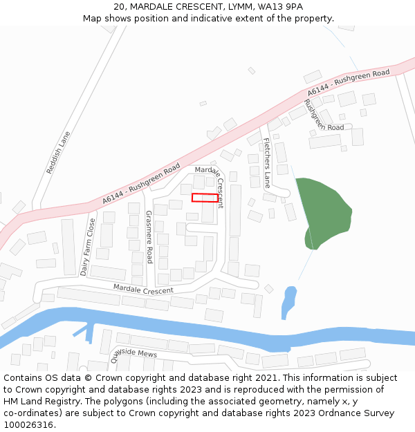 20, MARDALE CRESCENT, LYMM, WA13 9PA: Location map and indicative extent of plot