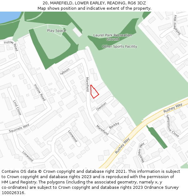 20, MAREFIELD, LOWER EARLEY, READING, RG6 3DZ: Location map and indicative extent of plot