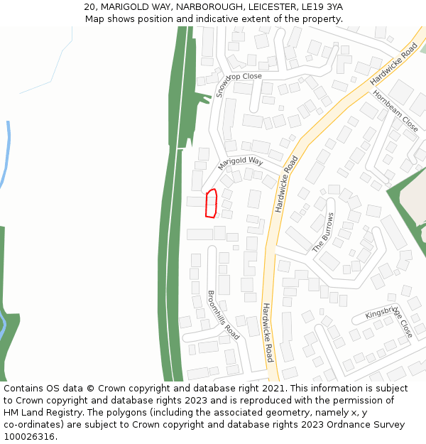 20, MARIGOLD WAY, NARBOROUGH, LEICESTER, LE19 3YA: Location map and indicative extent of plot