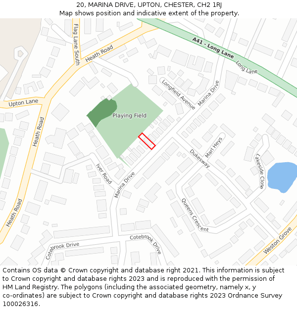 20, MARINA DRIVE, UPTON, CHESTER, CH2 1RJ: Location map and indicative extent of plot