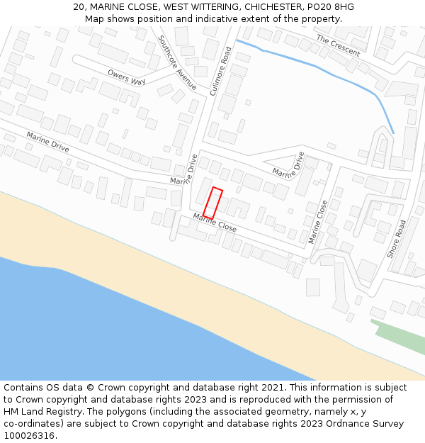 20, MARINE CLOSE, WEST WITTERING, CHICHESTER, PO20 8HG: Location map and indicative extent of plot