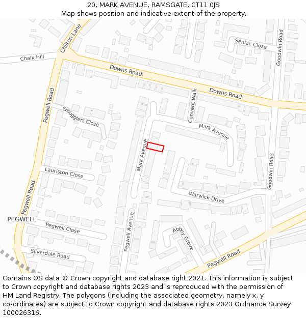 20, MARK AVENUE, RAMSGATE, CT11 0JS: Location map and indicative extent of plot