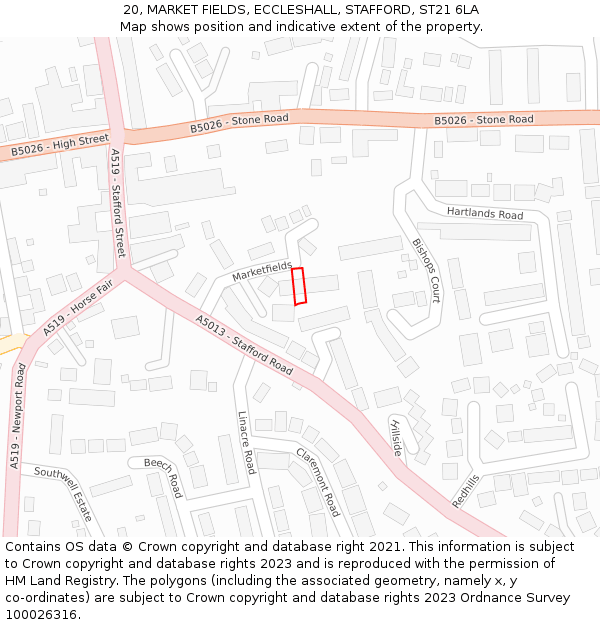 20, MARKET FIELDS, ECCLESHALL, STAFFORD, ST21 6LA: Location map and indicative extent of plot