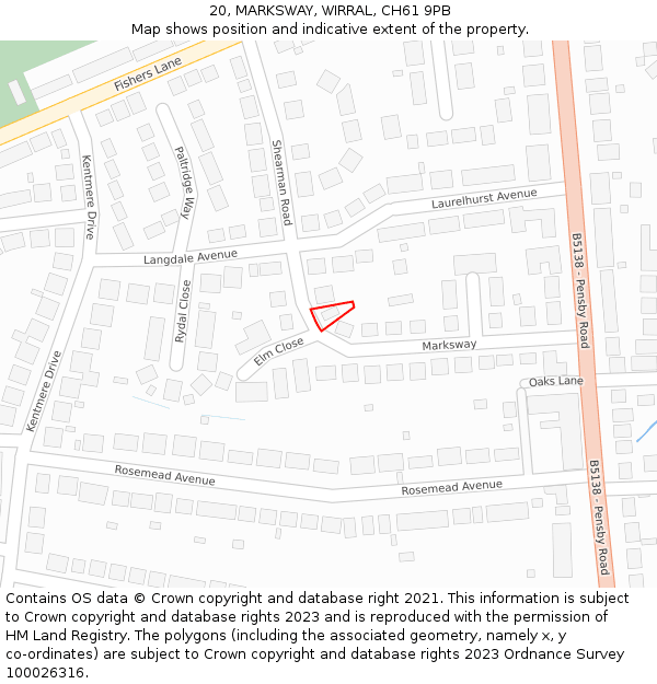20, MARKSWAY, WIRRAL, CH61 9PB: Location map and indicative extent of plot
