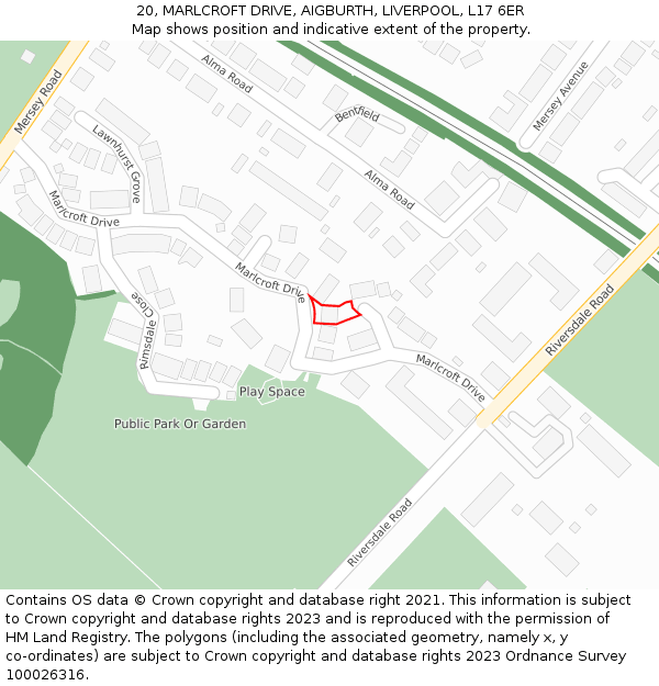 20, MARLCROFT DRIVE, AIGBURTH, LIVERPOOL, L17 6ER: Location map and indicative extent of plot