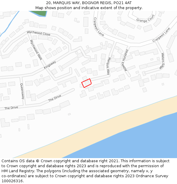 20, MARQUIS WAY, BOGNOR REGIS, PO21 4AT: Location map and indicative extent of plot