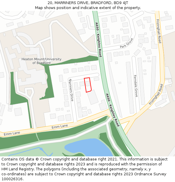 20, MARRINERS DRIVE, BRADFORD, BD9 4JT: Location map and indicative extent of plot