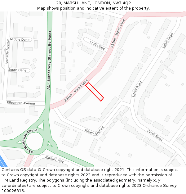 20, MARSH LANE, LONDON, NW7 4QP: Location map and indicative extent of plot