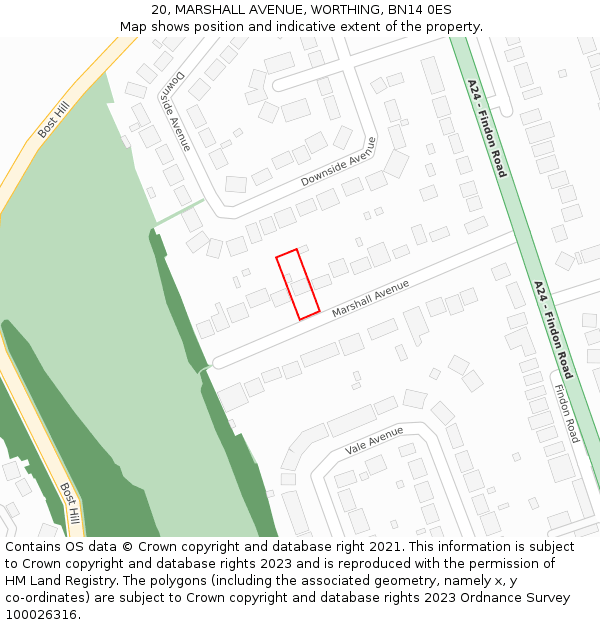 20, MARSHALL AVENUE, WORTHING, BN14 0ES: Location map and indicative extent of plot