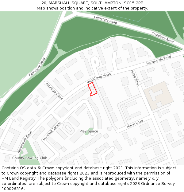 20, MARSHALL SQUARE, SOUTHAMPTON, SO15 2PB: Location map and indicative extent of plot