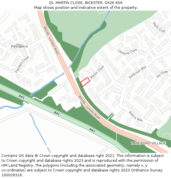 20, MARTIN CLOSE, BICESTER, OX26 6XA: Location map and indicative extent of plot