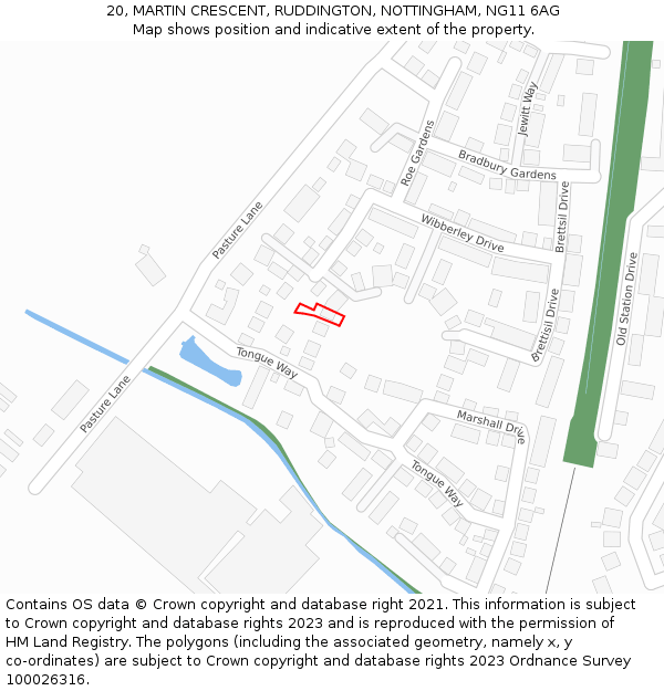 20, MARTIN CRESCENT, RUDDINGTON, NOTTINGHAM, NG11 6AG: Location map and indicative extent of plot