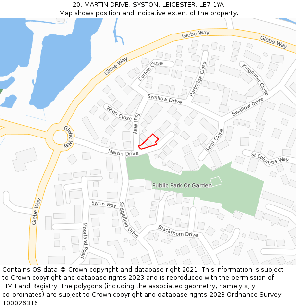 20, MARTIN DRIVE, SYSTON, LEICESTER, LE7 1YA: Location map and indicative extent of plot