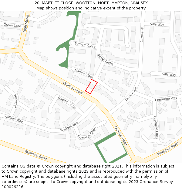 20, MARTLET CLOSE, WOOTTON, NORTHAMPTON, NN4 6EX: Location map and indicative extent of plot