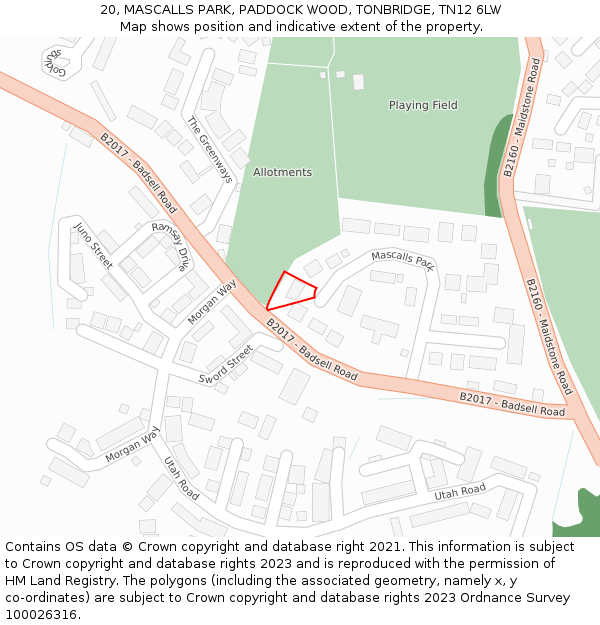 20, MASCALLS PARK, PADDOCK WOOD, TONBRIDGE, TN12 6LW: Location map and indicative extent of plot